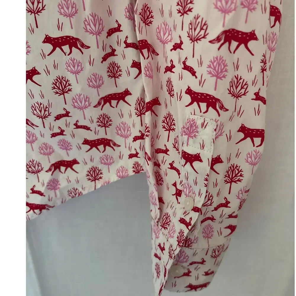 Boden The Classic Shirt Fox Rabbit Print Long Sleeve Button Down Size 6 Regular - Picture 4 of 6